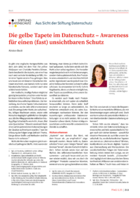 Dokument Aus Sicht der Stiftung Datenschutz: Die gelbe Tapete im Datenschutz – Awareness für einen (fast) unsichtbaren Schutz