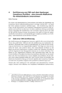 Dokument Zertifizierung von CMS nach dem Hamburger Compliance Zertifikat – eine sinnvolle Maßnahme für mittelständische Unternehmen 