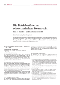 Dokument Die Betriebsstätte im schweizerischen Steuerrecht – Teil 2: Bundes- und kantonales Recht
