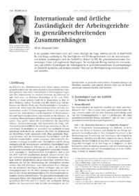 Dokument Internationale und örtliche Zuständigkeit der Arbeitsgerichte in grenzüberschreitenden Zusammenhängen