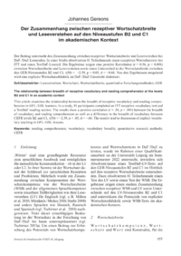 Dokument Der Zusammenhang zwischen rezeptiver Wortschatzbreite und Leseverstehen auf den Niveaustufen B2 und C1 im akademischen Kontext
