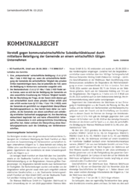 Dokument Verstoß gegen kommunalwirtschaftliche Subsidiaritätsklausel durch mittelbare Beteiligung der Gemeinde an einem wirtschaftlich tätigen Unternehmen