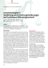 Dokument Arbeitslosengeld II: Verj&auml;hrung von Erstattungsforderungen bei fruchtlosem Pf&auml;ndungsversuch