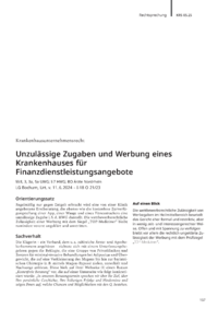 Dokument Unzulässige Zugaben und Werbung eines Krankenhauses für Finanzdienstleistungsangebote