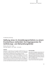 Dokument Haftung eines im Anstellungsverhältnis zu einem Krankenhaus stehenden Durchgangsarztes für Aufklärungs- und Behandlungsfehler
