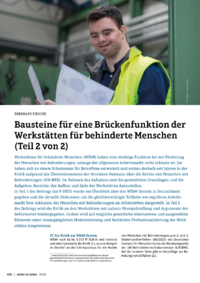 Dokument Bausteine für eine Brückenfunktion der Werkstätten für behinderte Menschen (Teil 2 von 2)