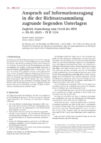 Dokument Anspruch auf Informationszugang in die der Richtsatzsammlung zugrunde liegenden Unterlagen