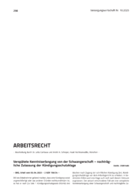 Dokument Verspätete Kenntniserlangung von der Schwangerschaft – nachträgliche Zulassung der Kündigungsschutzklage