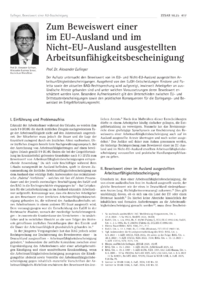 Dokument Zum Beweiswert einer im EU-Ausland und im Nicht-EU-Ausland ausgestellten Arbeitsunfähigkeitsbescheinigung