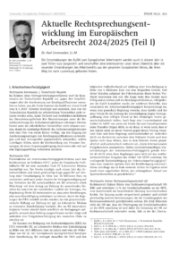 Dokument Aktuelle Rechtsprechungsentwicklung im Europäischen Arbeitsrecht 2024/2025 (Teil I)
