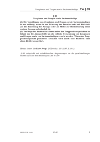 Dokument § 89 Zeuginnen und Zeugen sowie Sachverständige