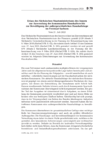 Dokument Erlass des Sächsischen Staatsministeriums des Innern zur Anwendung des kommunalen Haushaltsrechts zur Bewältigung der außergewöhnlichen Haushaltslage im Freistaat Sachsen