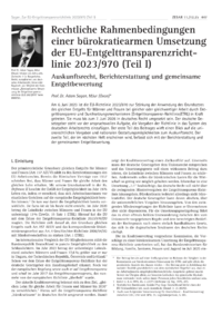 Dokument Rechtliche Rahmenbedingungen einer b&uuml;rokratiearmen Umsetzung der EU-Entgelttransparenzrichtlinie 2023/970 (Teil I)