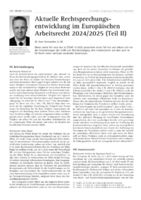 Dokument Aktuelle Rechtsprechungsentwicklung im Europäischen Arbeitsrecht 2024/2025 (Teil II)