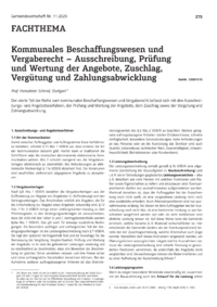 Dokument Kommunales Beschaffungswesen und Vergaberecht &ndash; Ausschreibung, Pr&uuml;fung und Wertung der Angebote, Zuschlag, Verg&uuml;tung und Zahlungsabwicklung