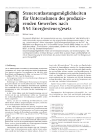 Dokument Steuerentlastungsmöglichkeiten für Unternehmen des produzierenden Gewerbes nach § 54 Energiesteuergesetz
