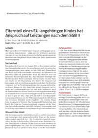 Dokument Elternteil eines EU-angehörigen Kindes hat Anspruch auf Leistungen nach dem SGB II