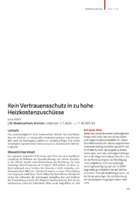 Dokument Kein Vertrauensschutz in zu hohe Heizkostenzuschüsse