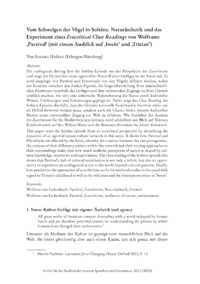 Dokument Vom Schweigen der V&ouml;gel in Solt&acirc;ne. Natur&auml;sthetik und das Experiment eines  Ecocritical Close Readings  von Wolframs &sbquo;Parzival&lsquo; (mit einem Ausblick auf &sbquo;Iwein&lsquo; und &sbquo;Tristan&lsquo;)