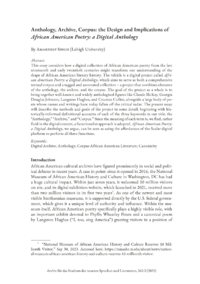 Dokument Anthology, Archive, Corpus: the Design and Implications of  African American Poetry: a Digital Anthology 