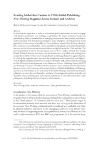 Dokument Reading Global Anti-Fascism in 1930s British Publishing:  New Writing  Magazine Across Formats and Archives