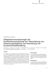 Dokument Fälligkeitsvoraussetzungen der Krankenhausvergütung: Zur Übermittlung von Einweisungsdiagnose und Verordnung von Krankenhausbehandlung