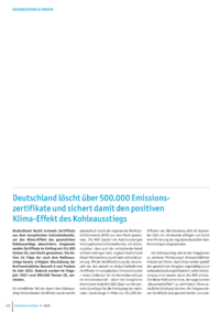 Dokument Deutschland löscht über 500.000 Emissionszertifikate und sichert damit den positiven Klima-Effekt des Kohleausstiegs