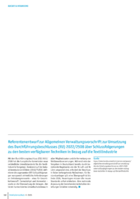 Dokument Referentenentwurf zur Allgemeinen Verwaltungsvorschrift zur Umsetzung des Durchführungsbeschlusses (EU) 2022/2508 über Schlussfolgerungen zu den besten verfügbaren Techniken in Bezug auf die Textilindustrie