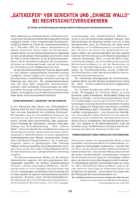 Dokument „Gatekeeper“ vor Gerichten und „Chinese Walls“ bei Rechtsschutzversicherern