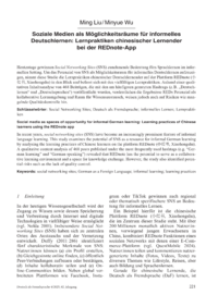 Dokument Soziale Medien als Möglichkeitsräume für informelles Deutschlernen: Lernpraktiken chinesischer Lernender bei der REDnote-App