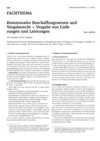 Dokument Kommunales Beschaffungswesen und Vergaberecht &ndash; Vergabe von Lieferungen und Leistungen