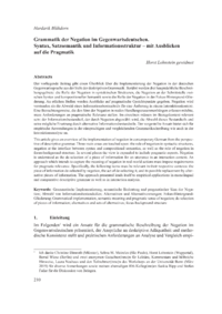 Dokument Grammatik der Negation im Gegenwartsdeutschen. Syntax, Satzsemantik und Informationsstruktur &ndash; mit Ausblicken auf die Pragmatik