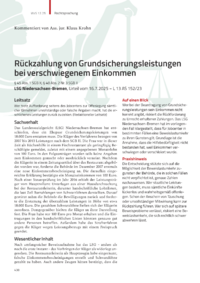 Dokument R&uuml;ckzahlung von Grundsicherungsleistungen bei verschwiegenem Einkommen