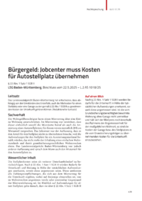 Dokument B&uuml;rgergeld: Jobcenter muss Kosten f&uuml;r Autostellplatz &uuml;bernehmen