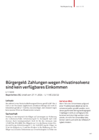 Dokument B&uuml;rgergeld: Zahlungen wegen Privatinsolvenz sind kein verf&uuml;gbares Einkommen