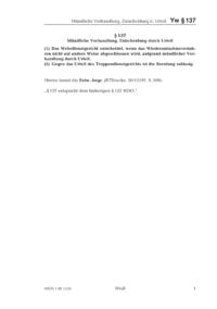 Dokument &sect; 137 M&uuml;ndliche Verhandlung, Entscheidung durch Urteil