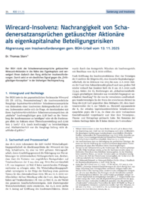 Dokument Wirecard-Insolvenz: Nachrangigkeit von Schadenersatzanspr&uuml;chen get&auml;uschter Aktion&auml;re als eigenkapitalnahe Beteiligungsrisiken