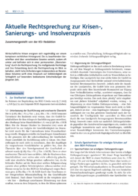 Dokument Aktuelle Rechtsprechung zur Krisen-, Sanierungs- und Insolvenzpraxis