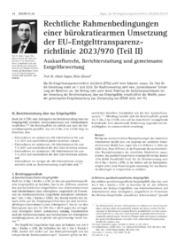 Dokument Rechtliche Rahmenbedingungen einer b&uuml;rokratiearmen Umsetzung der EU-Entgelttransparenzrichtlinie 2023/970 (Teil II)