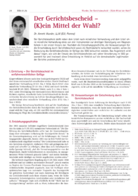 Dokument Der Gerichtsbescheid &ndash; (K)ein Mittel der Wahl?