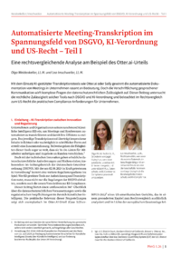 Dokument Automatisierte Meeting-Transkription im Spannungsfeld von DSGVO, KI-Verordnung und US-Recht &ndash; Teil I
