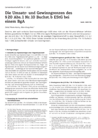 Dokument Die Umsatz- und Gewinngrenzen des &sect; 20 Abs. 1 Nr. 10 Buchst. b EStG bei einem BgA
