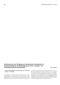 Dokument Einnahmen aus der Fertigung von biometrischen Aufnahmen im Zusammenhang mit der Beantragung von Pass-, Ausweis- und ausl&auml;nderrechtlichen Dokumenten