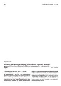 Dokument G&uuml;ltigkeit einer Kurbeitragssatzung hinsichtlich der Pflicht des Beherbergungsbetriebs eine elektronische G&auml;stekarte auszustellen und auszuh&auml;ndigen