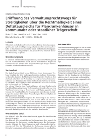 Dokument Er&ouml;ffnung des Verwaltungsrechtswegs f&uuml;r Streitigkeiten &uuml;ber die Rechtm&auml;&szlig;igkeit eines Defizitausgleichs f&uuml;r Plankrankenh&auml;user in kommunaler oder staatlicher Tr&auml;gerschaft