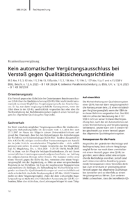 Dokument Kein automatischer Verg&uuml;tungsausschluss bei Versto&szlig; gegen Qualit&auml;tssicherungsrichtlinie