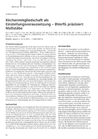 Dokument Kirchenmitgliedschaft als Einstellungsvoraussetzung &ndash; BVerfG pr&auml;zisiert Ma&szlig;st&auml;be