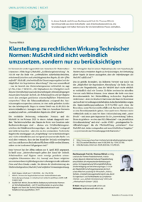 Dokument Klarstellung zu rechtlichen Wirkung Technischer Normen: MuSchR sind nicht verbindlich umzusetzen, sondern nur zu ber&uuml;cksichtigen