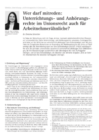 Dokument Wer darf mitreden: Unterrichtungs- und Anh&ouml;rungsrechte im Unionsrecht auch f&uuml;r Arbeitnehmer&auml;hnliche?
