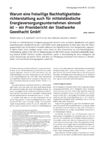 Dokument Warum eine freiwillige Nachhaltigkeitsberichterstattung auch f&uuml;r mittelst&auml;ndische Energieversorgungsunternehmen sinnvoll ist &ndash; ein Praxisbericht der Stadtwerke Geesthacht GmbH